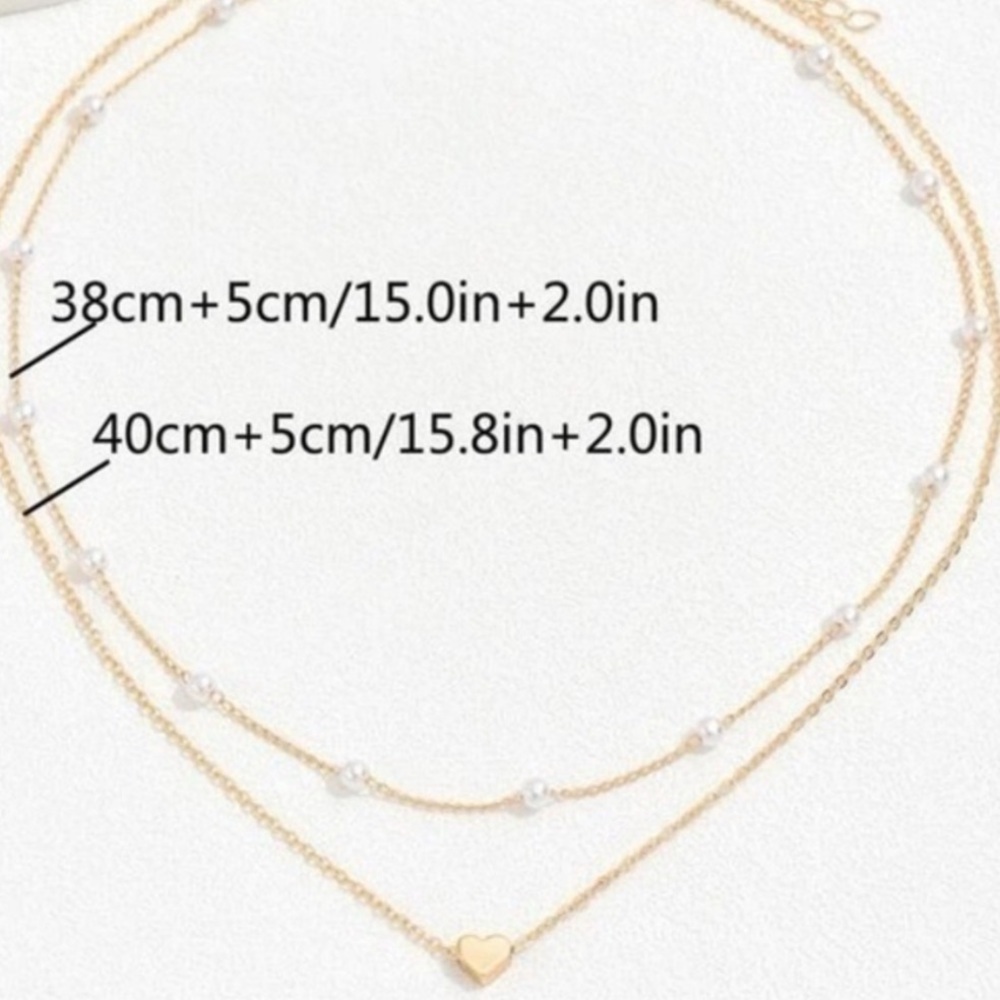 Gold Heart Faux Pearl Layered Choker Necklace - Picture 2 of 2